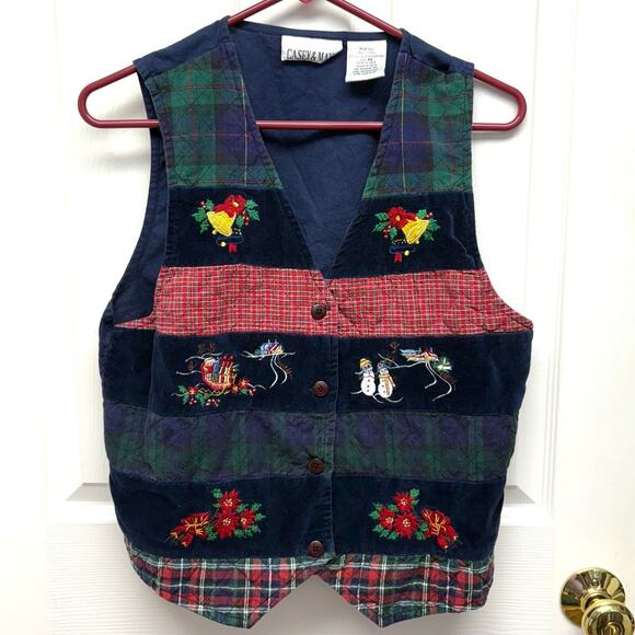 Christmas Vest, Casey and Max, Ugly Sweater Party, Plaid Flannel, Velvet, Size M - Picture 1 of 3
